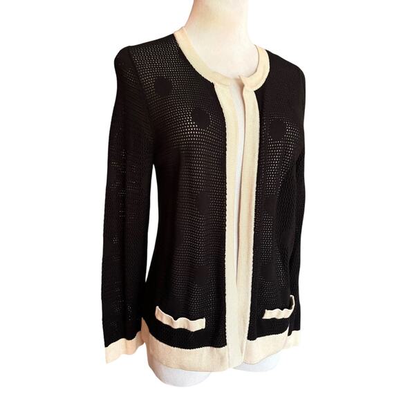 August Silk Large Black Polka Dot Semi Sheer Cardigan Sweater Cotton Blend - Picture 2 of 7